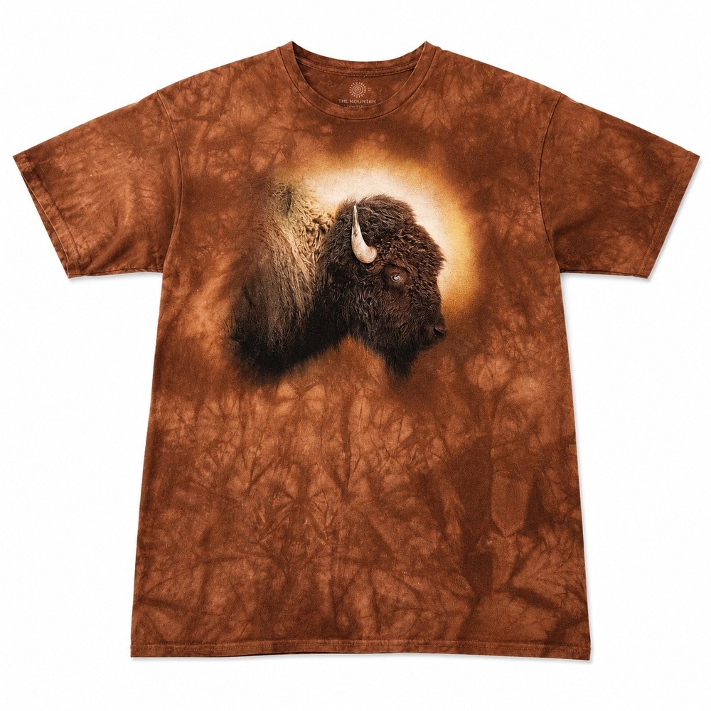 The Mountain Bison Sunset Brown Tie Dye Graphic T-Shirt Mens XL Buffalo Cotton